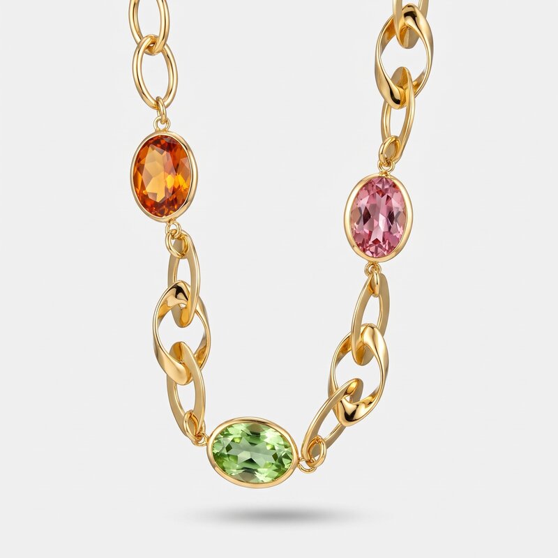 Collana in Metallo a catena con cristalli colorati - BYSIMON gioielli