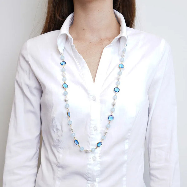 Collana in Metallo con cristalli blu - BYSIMON gioielli