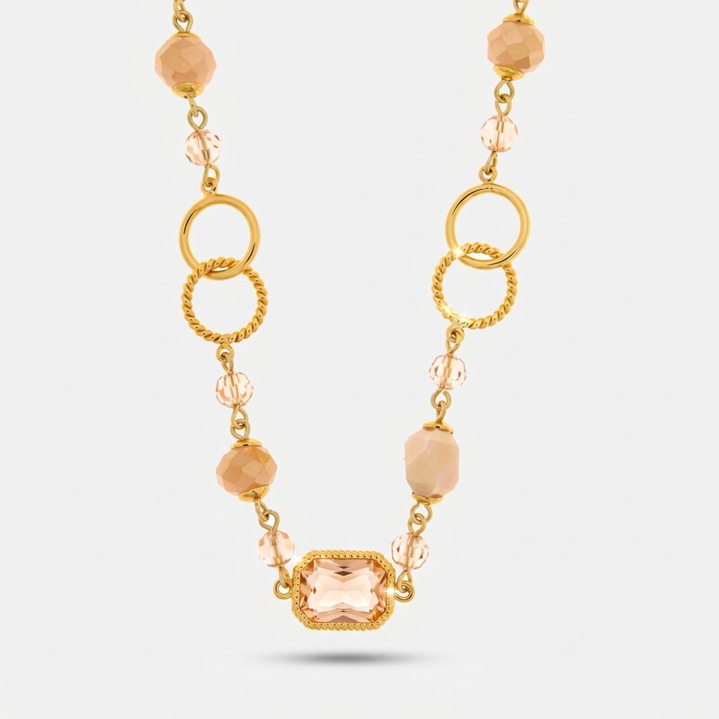 Collana in Metallo con cerchi intrecciati e cristallli rosa - BYSIMON gioielli