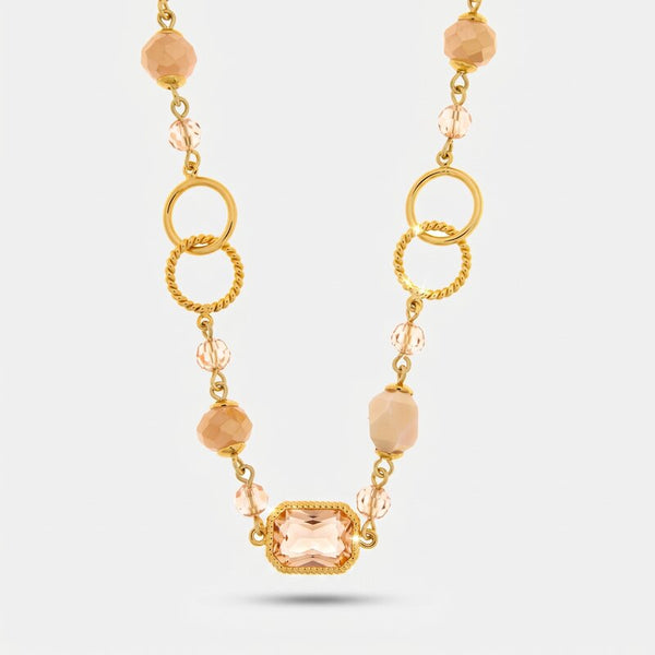 Collana in Metallo con cerchi intrecciati e cristallli rosa - BYSIMON gioielli
