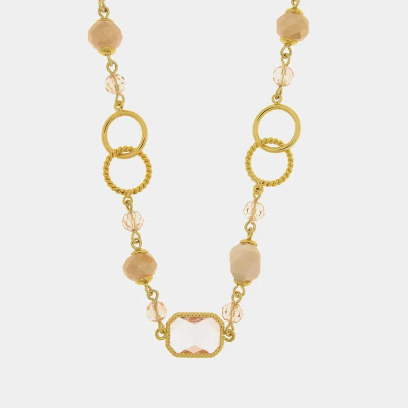 Collana in Metallo con cerchi intrecciati e cristallli rosa