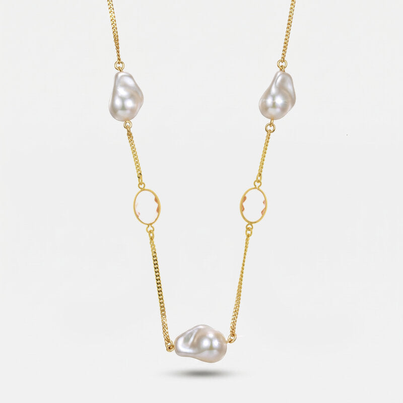 Collana in Metallo con cristalli bianchi e perle - BYSIMON gioielli