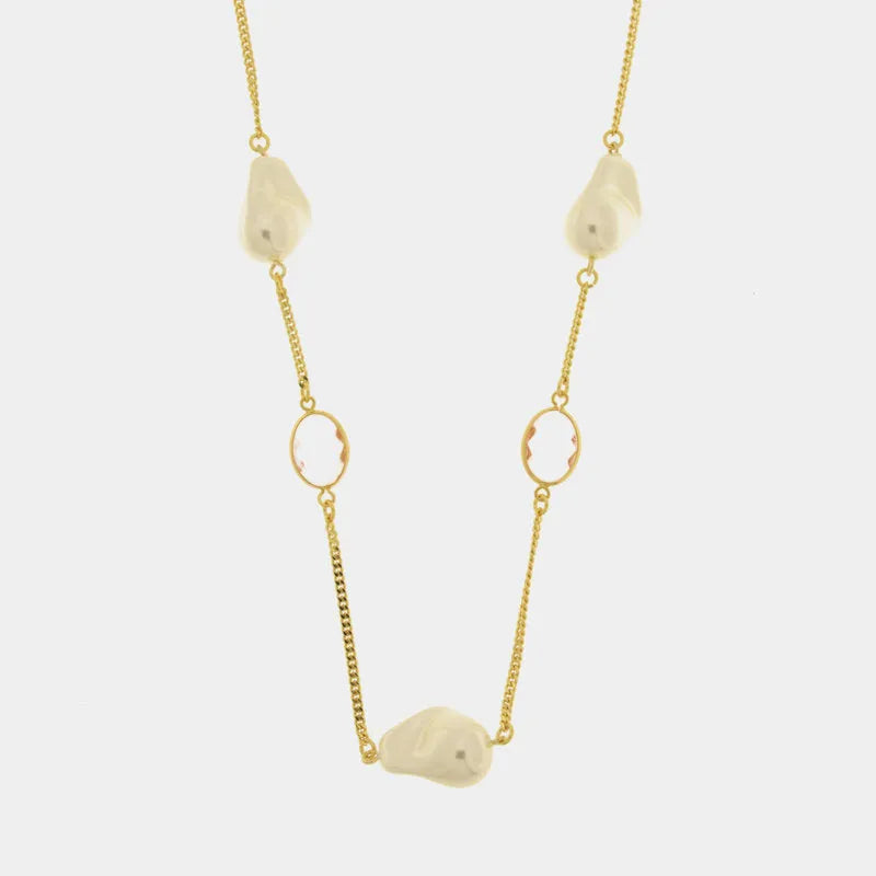 Collana in Metallo con cristalli bianchi e perle