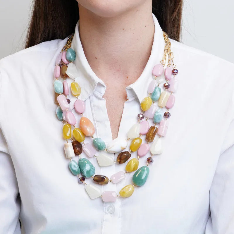 Collana in Metallo multifilo con cristalli colorati ispirati al vetro di Murano