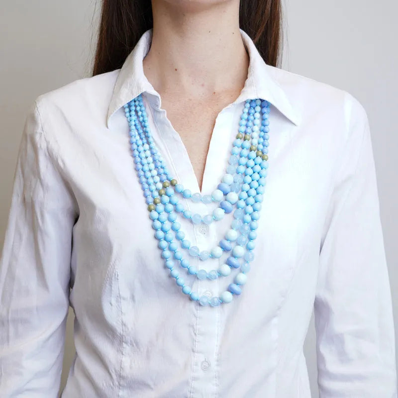 Collana in Metallo multifilo con cristalli blu ispirati al vetro di Murano AMOVENEZIA - gioiello BySimon