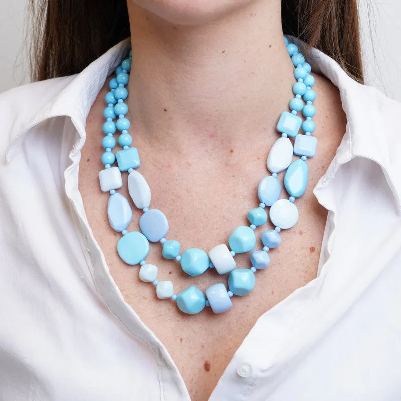 Collana in Metallo multifilo con cristalli blu ispirati al vetro di Murano - BYSIMON gioielli