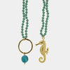 Collana in Metallo multifilo con cristalli verdi ispirati al vetro di Murano e cavalluccio marino
