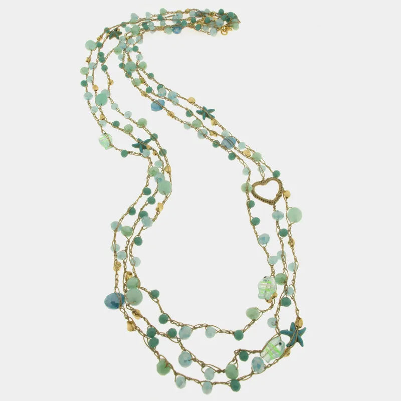 Collana Multifilo con Pietre Dure di Turchese, Agata Bianca Opaca e Collana Multifilo con Pietre Dure di Turchese, Agata Bianca Opaca e