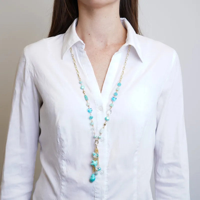 Collana in Metallo  con cristalli verdi ispirati al vetro di Murano - BYSIMON gioielli