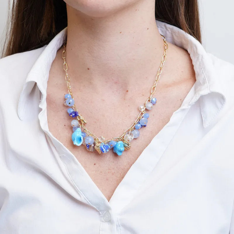 Collana in Metallo  con cristalli blu ispirati al vetro di Murano - BYSIMON gioielli