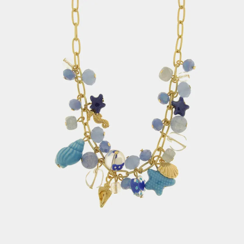 Collana in Metallo  con cristalli blu ispirati al vetro di Murano - BYSIMON gioielli