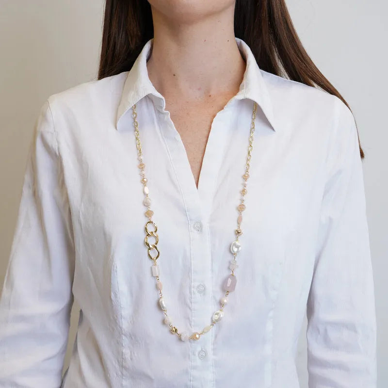 Collana in Metallo  con cristalli rosa ispirati al vetro di Murano - BYSIMON gioielli