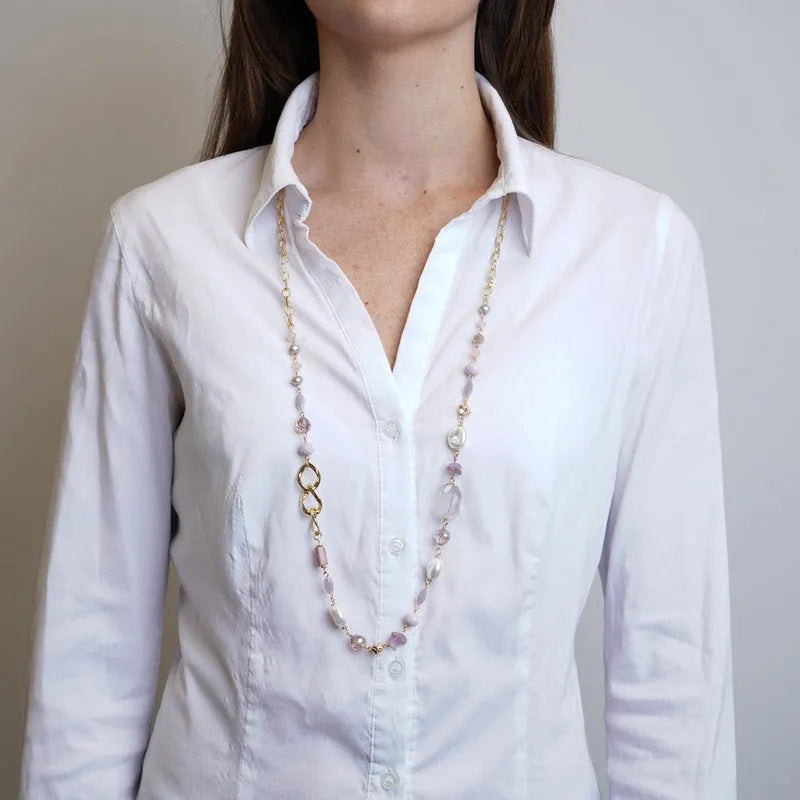 Collana in Metallo  con cristalli rosa ispirati al vetro di Murano - BYSIMON gioielli