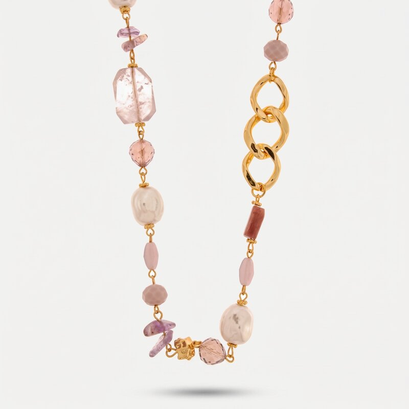 Collana in Metallo  con cristalli rosa ispirati al vetro di Murano - BYSIMON gioielli