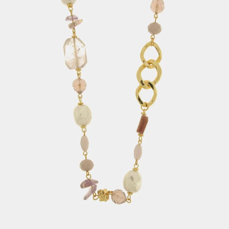 Collana in Metallo  con cristalli rosa ispirati al vetro di Murano - BYSIMON gioielli