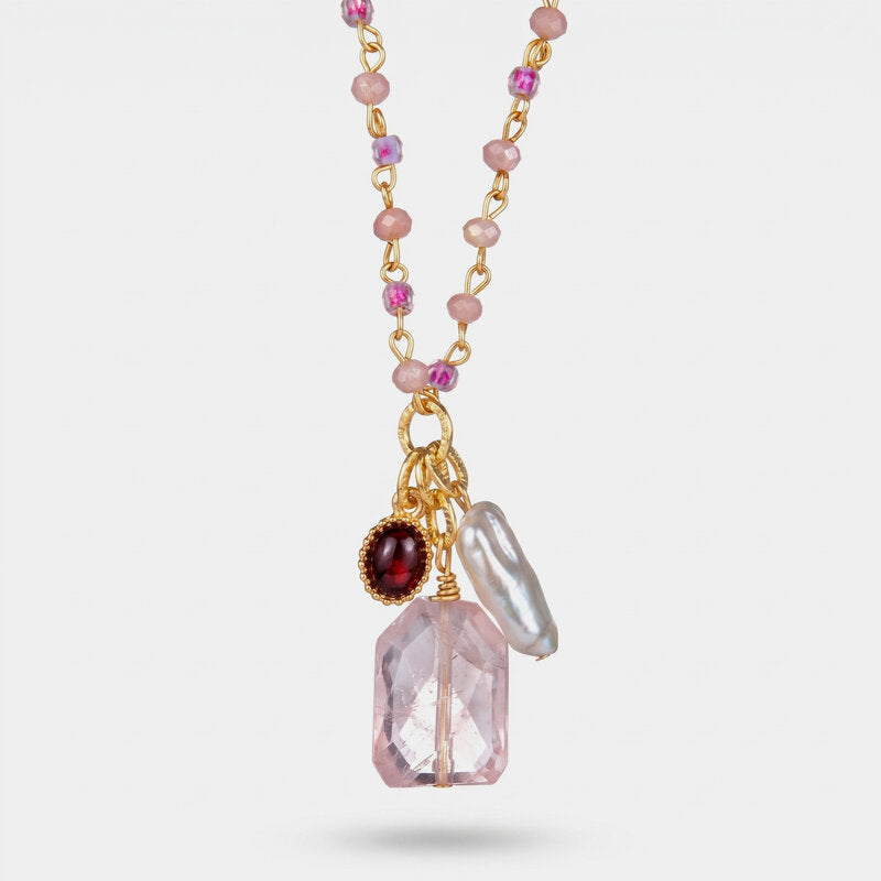 Collana in Metallo  con cristalli rosa ispirati al vetro di Murano - BYSIMON gioielli