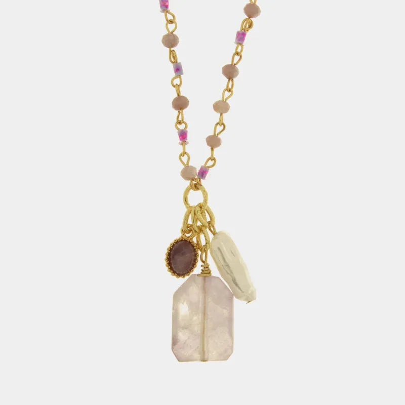 Collana in Metallo  con cristalli rosa ispirati al vetro di Murano - BYSIMON gioielli