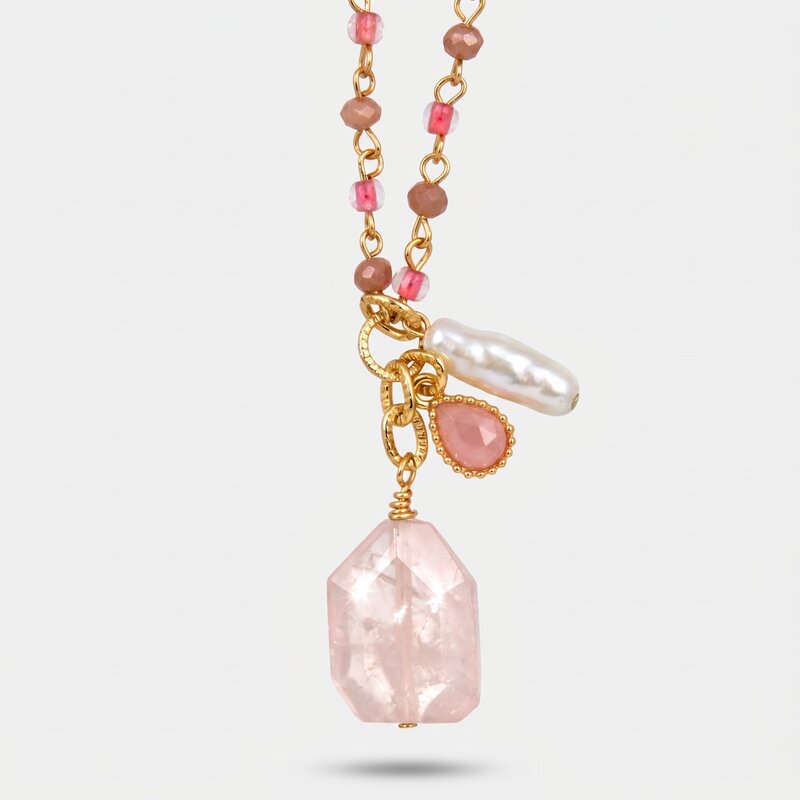 Collana in Metallo  con cristalli rosa ispirati al vetro di Murano - BYSIMON gioielli
