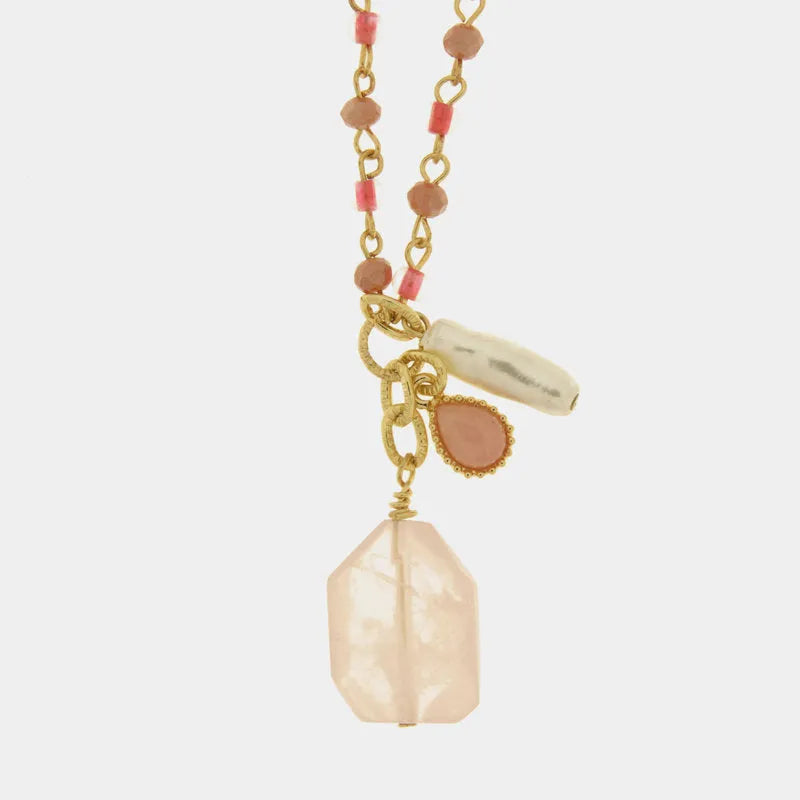 Collana in Metallo  con cristalli rosa ispirati al vetro di Murano - BYSIMON gioielli