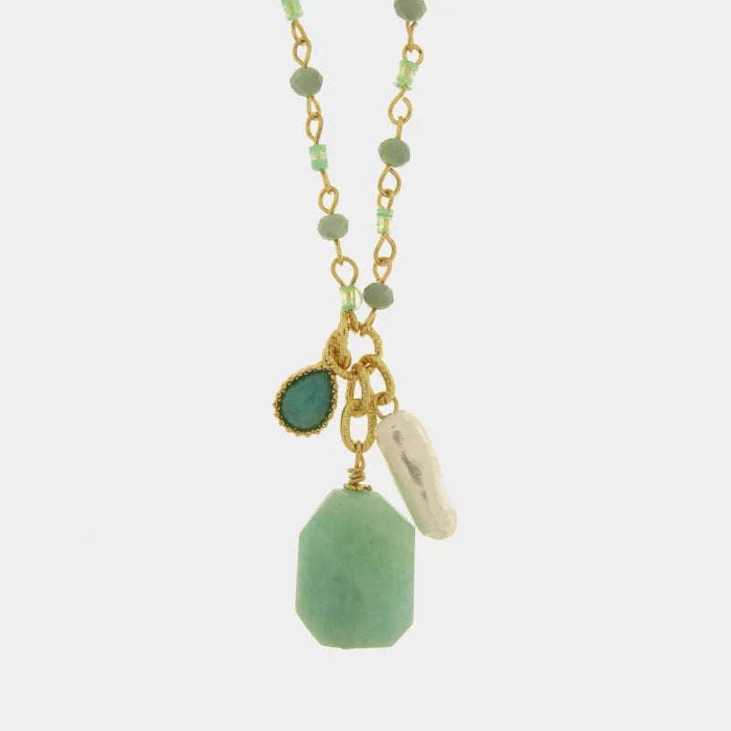 Collana in Metallo  con cristalli verdi ispirati al vetro di Murano - BYSIMON gioielli