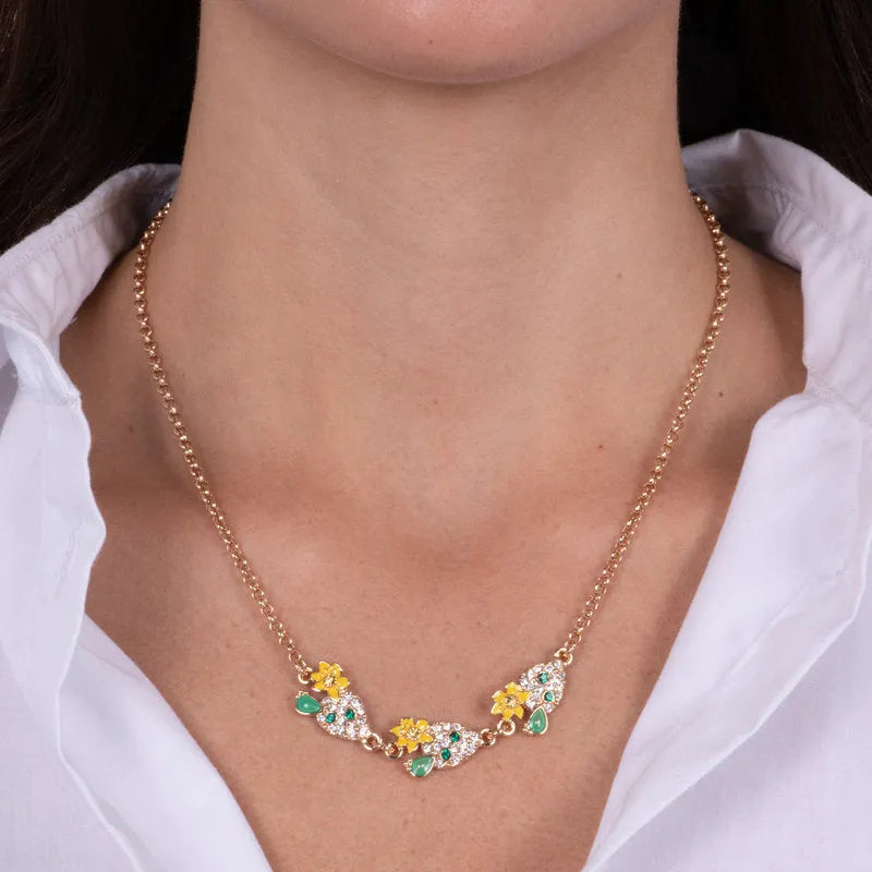 Metal necklace with prickly pears embellished with colored stones