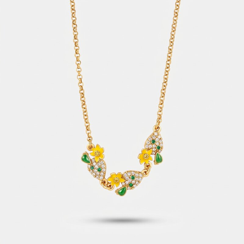 Collana in Metallo con fichi d'india impreziosito da pietre colorati - BYSIMON gioielli