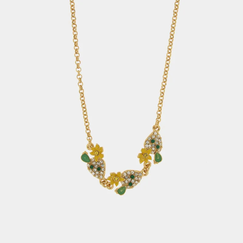 Metal necklace with prickly pears embellished with colored stones