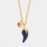 Collana con cornicello napoletano blu in metallo | corno portafortuna napoli | BYSIMON