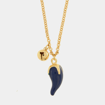 Collana con cornicello napoletano blu in metallo | corno portafortuna napoli | BYSIMON