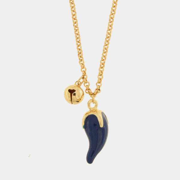 Collana con cornicello napoletano blu in metallo | corno portafortuna napoli | BYSIMON