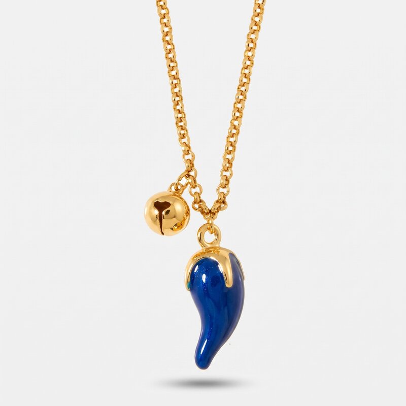 Collana con cornicello napoletano blu in metallo | corno portafortuna napoli | BYSIMON