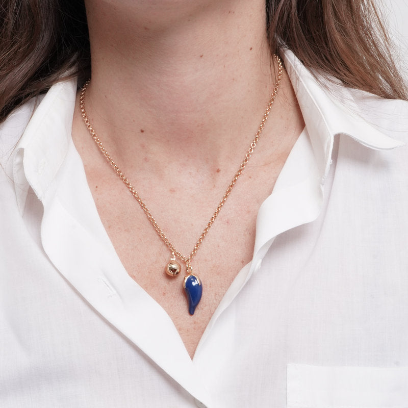 Collana in Metallo corno blu con sonaglio AMONAPOLI - gioiello BySimon