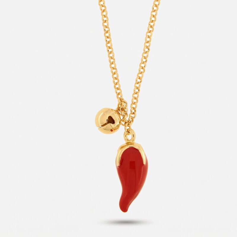 Collana con corno portafortuna napoletano rosso in metallo | cornetto napoletano | BYSIMON