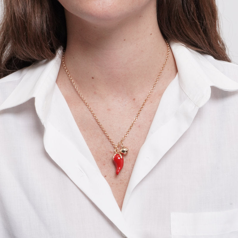 Collana in Metallo corno rosso con sonaglio - BYSIMON gioielli