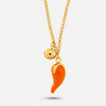 Collana con corno portafortuna arancione in metallo | cornetto portafortuna | BYSIMON