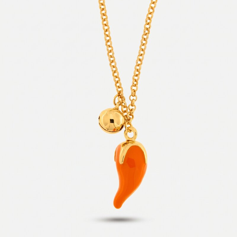 Collana con corno portafortuna arancione in metallo | cornetto portafortuna | BYSIMON