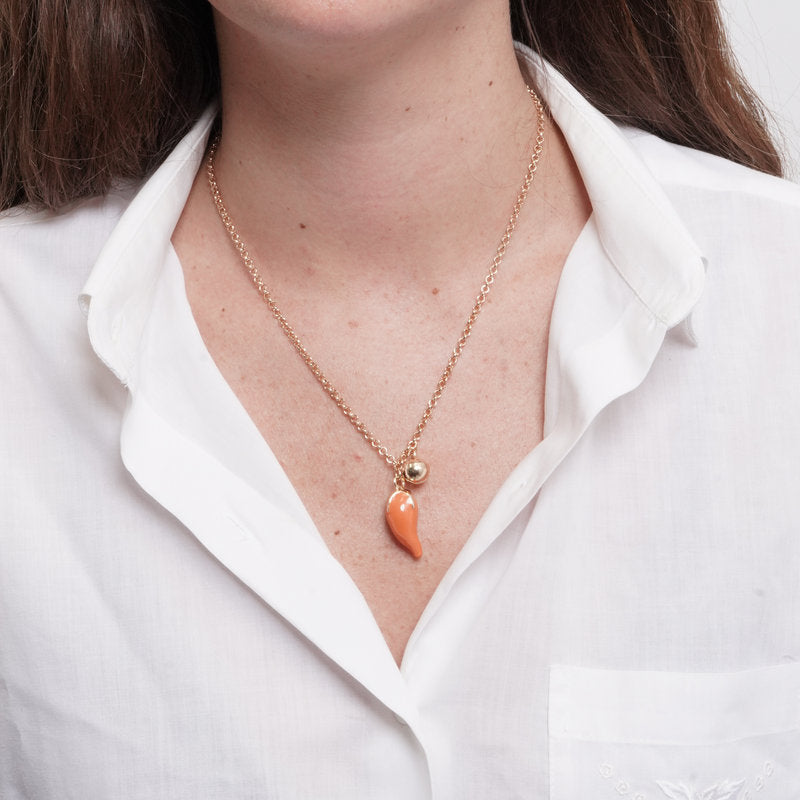 Collana in Metallo corno arancione con sonaglio - BYSIMON gioielli