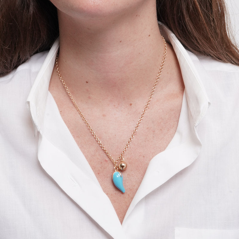 Collana in Metallo corno azzurro con sonaglio - BYSIMON gioielli