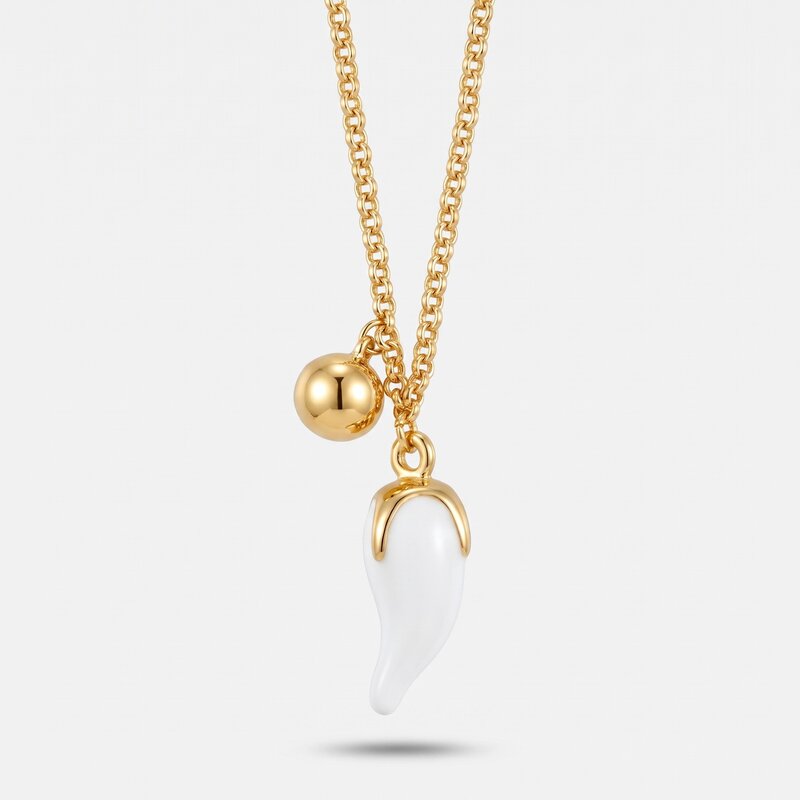 Collana con corno portafortuna bianco in metallo | corno portafortuna napoli | BYSIMON