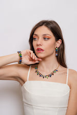 Set coordinato - Collana in Metallo cristalli colorati pendenti