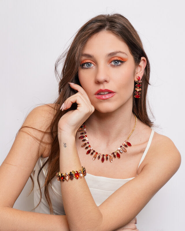 Set coordinato - Collana in Metallo cristalli rossi pendenti