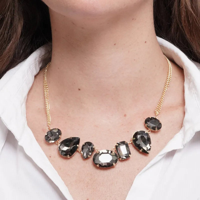Collana in Metallo cristalli neri