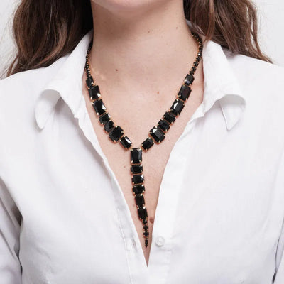 Collana in Metallo cristalli neri