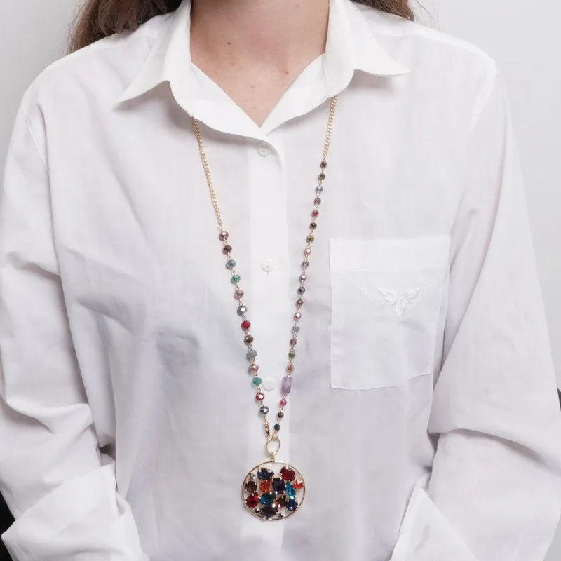 Collana in Metallo cerchio con cristalli colorati - BYSIMON gioielli