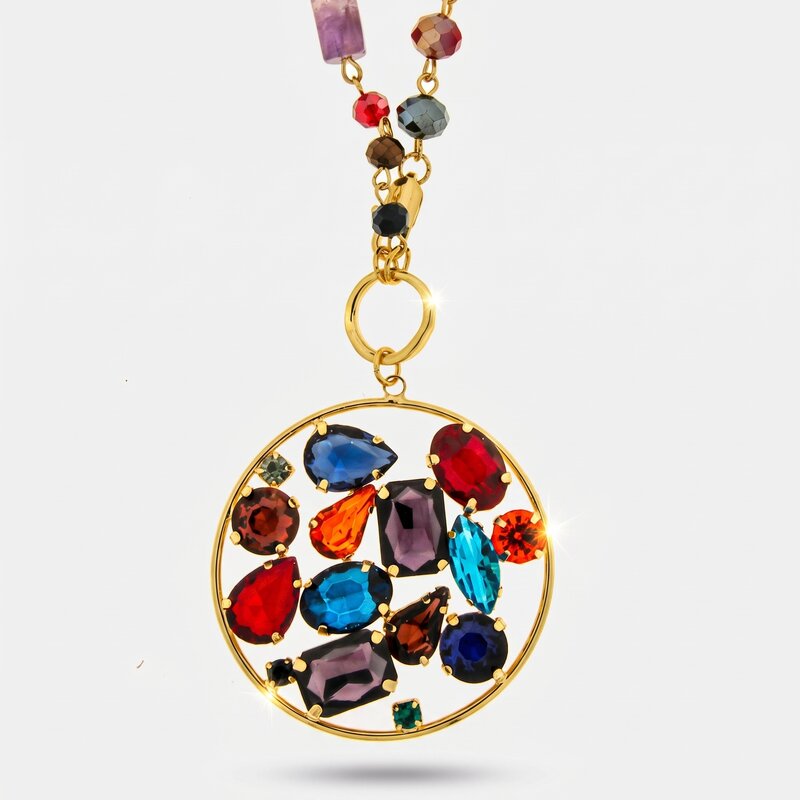 Collana in Metallo cerchio con cristalli colorati - BYSIMON gioielli