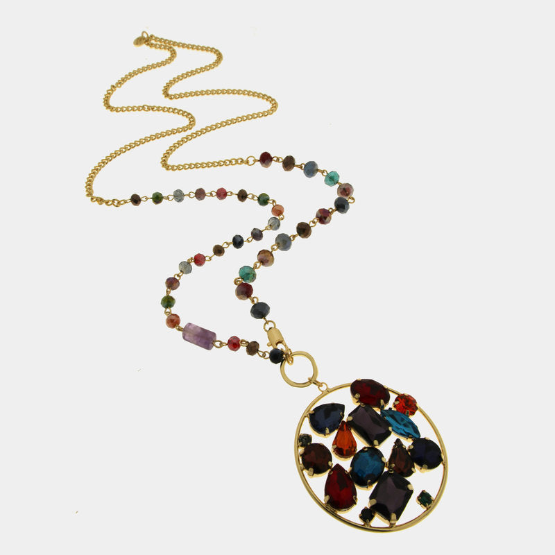 Set coordinato - Collana in Metallo cerchio con cristalli colorati