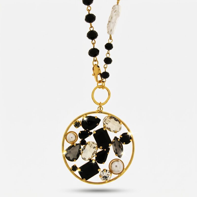 Collana in Metallo cerchio con cristalli neri AMOVENEZIA - gioiello BySimon