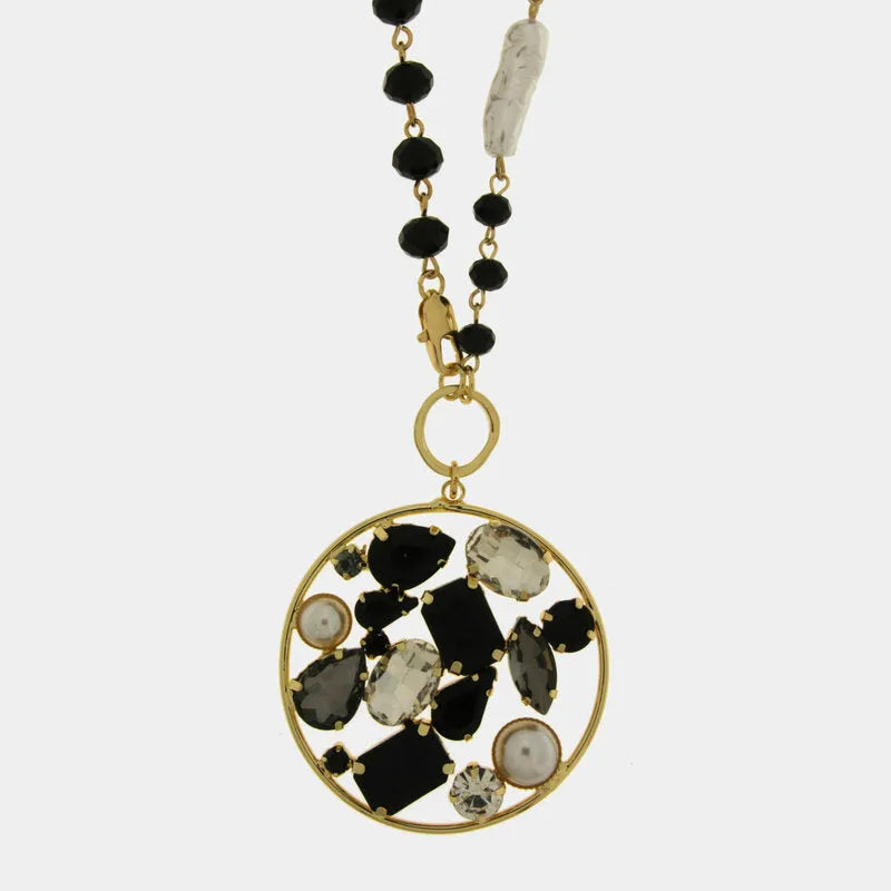 Collana in Metallo cerchio con cristalli neri AMOVENEZIA - gioiello BySimon