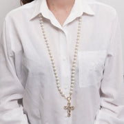 Collana in Metallo croce con cristalli e perle