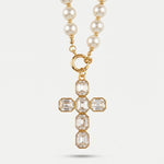 Collana in Metallo croce con cristalli e perle - BYSIMON gioielli